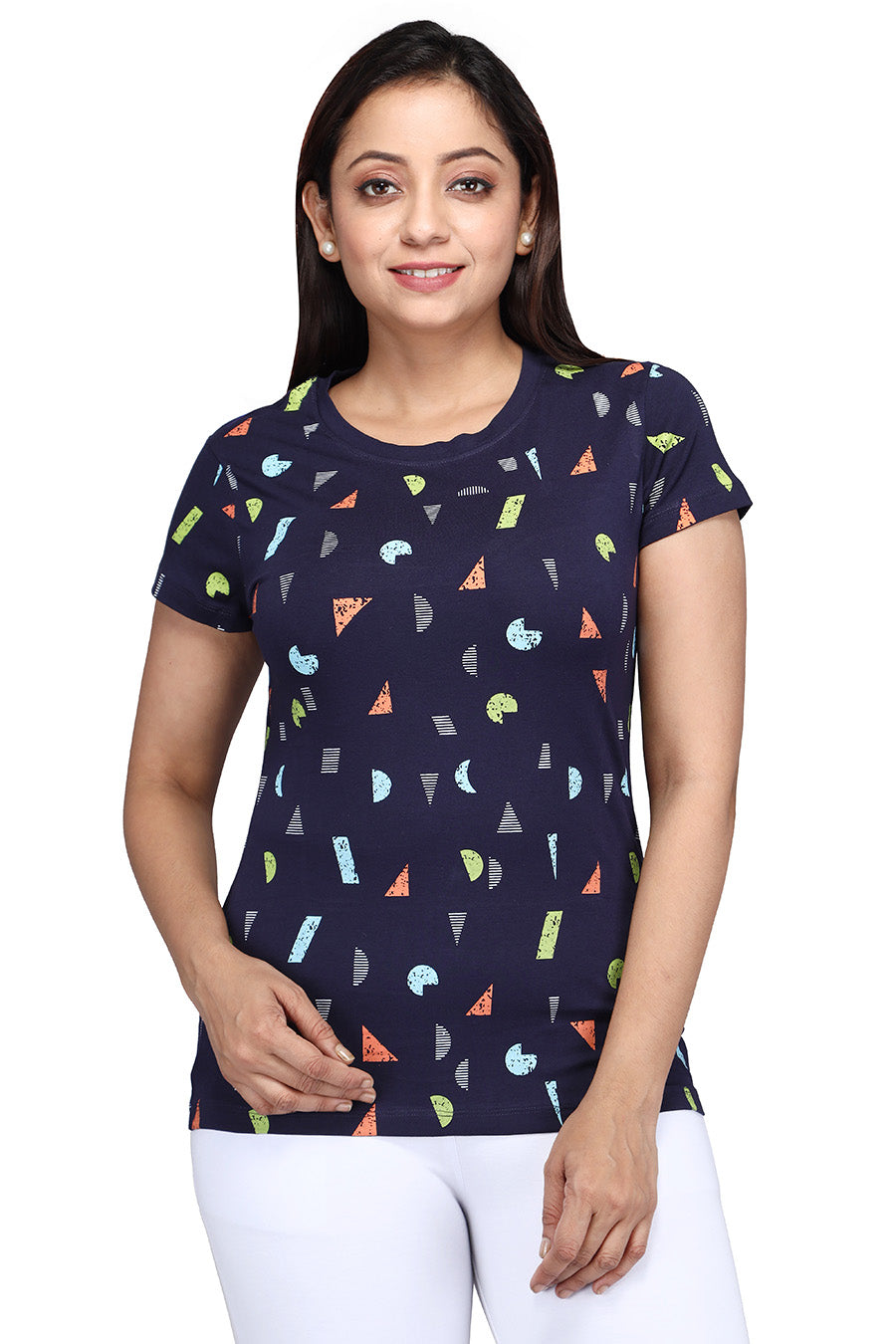 Comfort Lady All Over Printed Half Sleeve Cotton Round Neck T