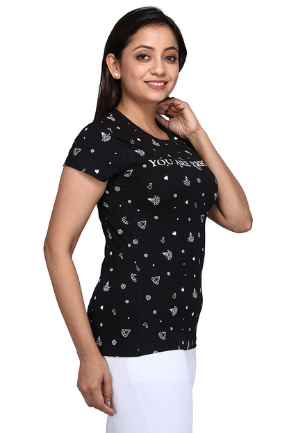 Comfort Lady Chest Print Half Sleeve Cotton Round Neck T-Shirt - Comfort Lady Private Limited