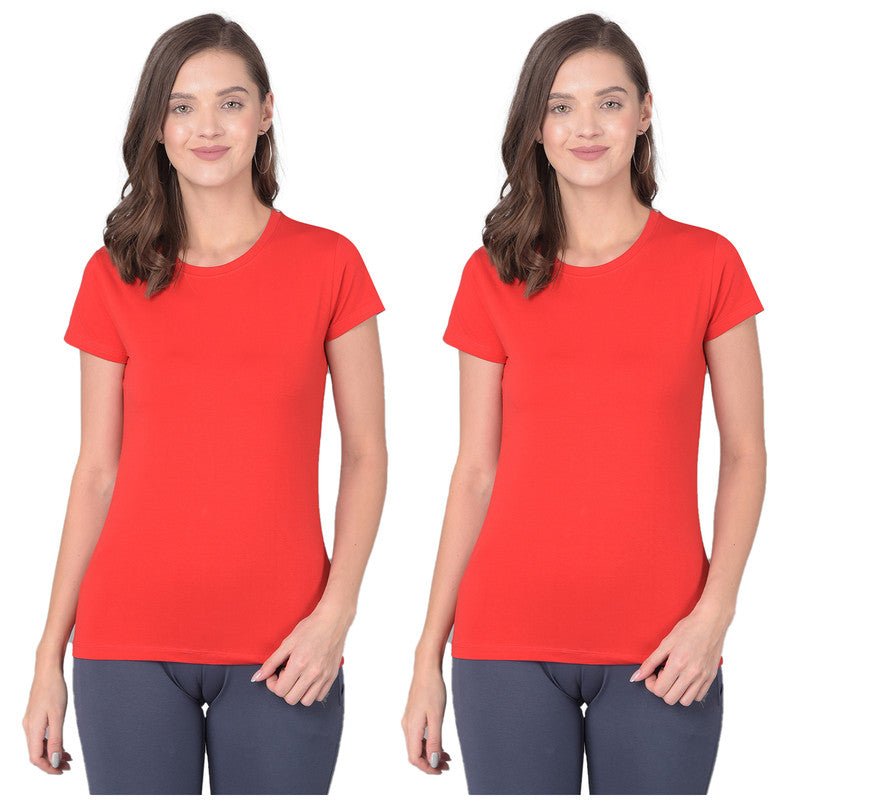 Comfort Lady Regular Fit Plain Half Sleeve T Shirt Pack of 2
