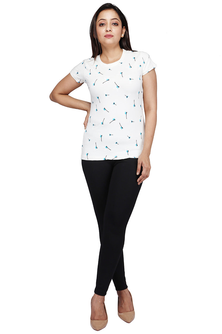 Comfort Lady All Over Printed Half Sleeve Cotton Round Neck T-Shirt