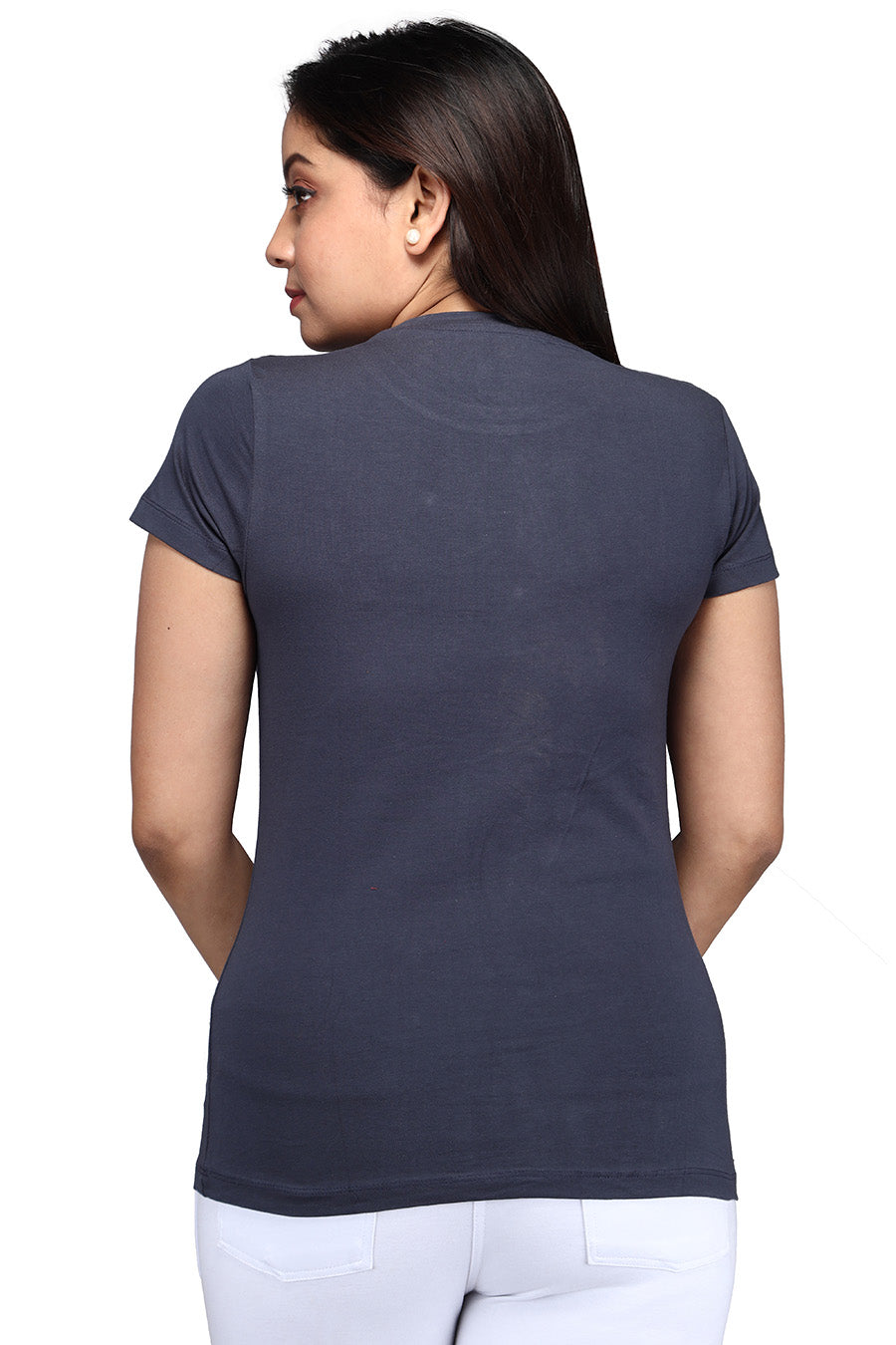 Comfort Lady Chest Print Half Sleeve Cotton Round Neck T-Shirt