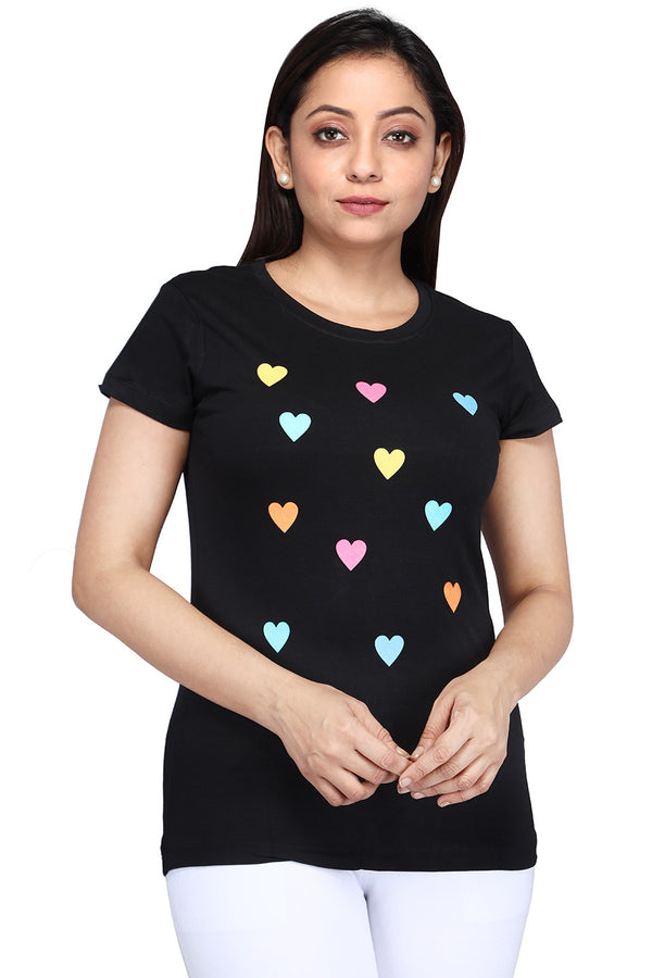 Comfort Lady Chest Print Half Sleeve Cotton Round Neck T-Shirt - Comfort Lady Private Limited
