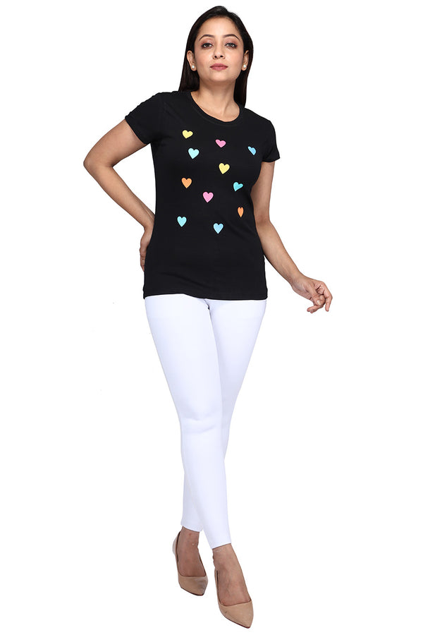 Comfort Lady Chest Print Half Sleeve Cotton Round Neck T-Shirt - Comfort Lady Private Limited