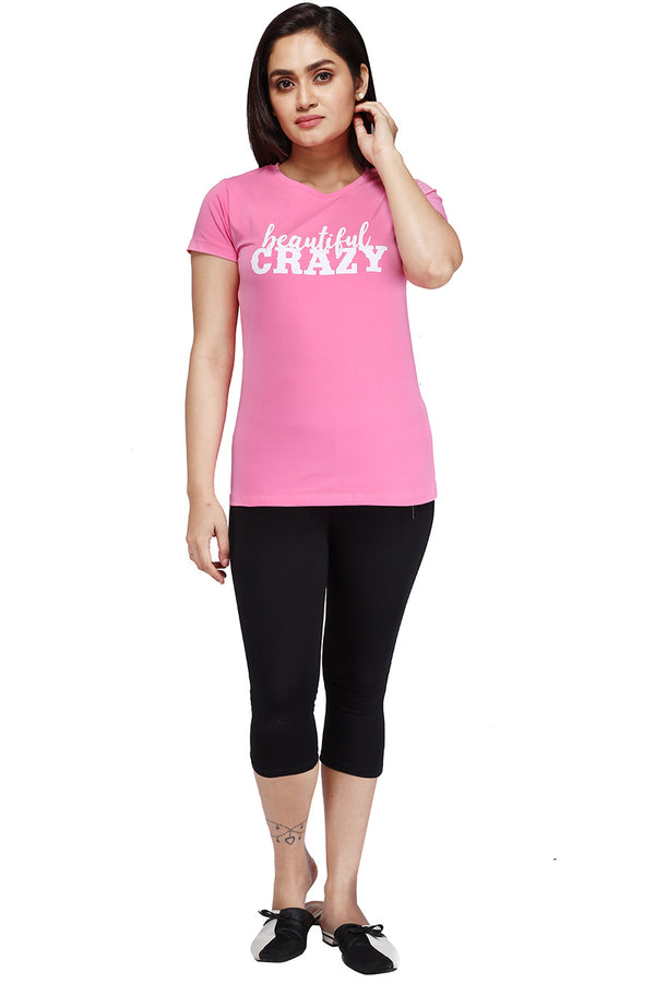 Comfort Lady Chest Print Half Sleeve Cotton Round Neck T-Shirt - Comfort Lady Private Limited