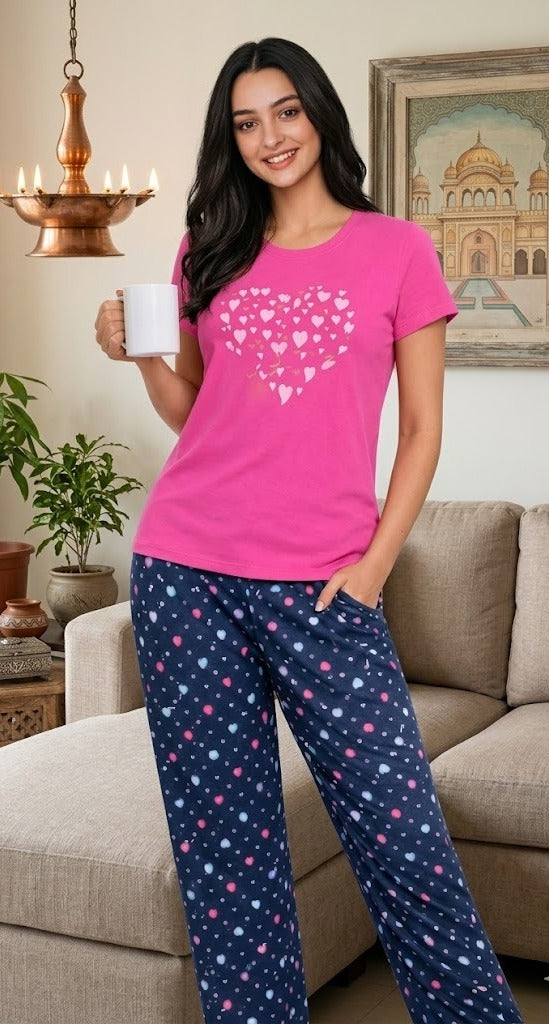 Loungewear Round Neck Printed T-Shirt with Pyjama