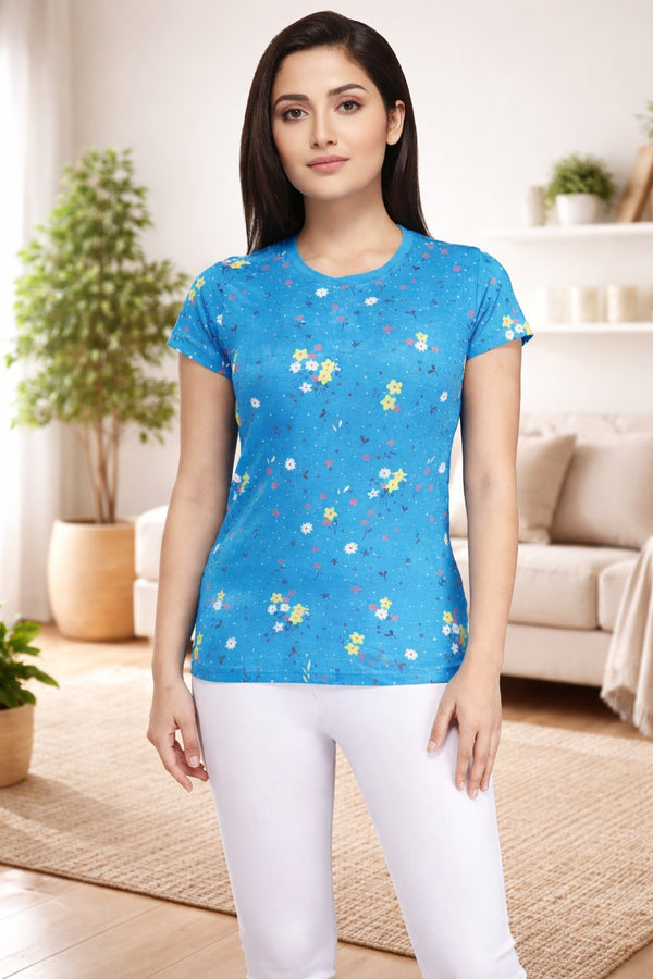 Comfort Lady All Over Printed Half Sleeve Cotton Round Neck T-Shirt