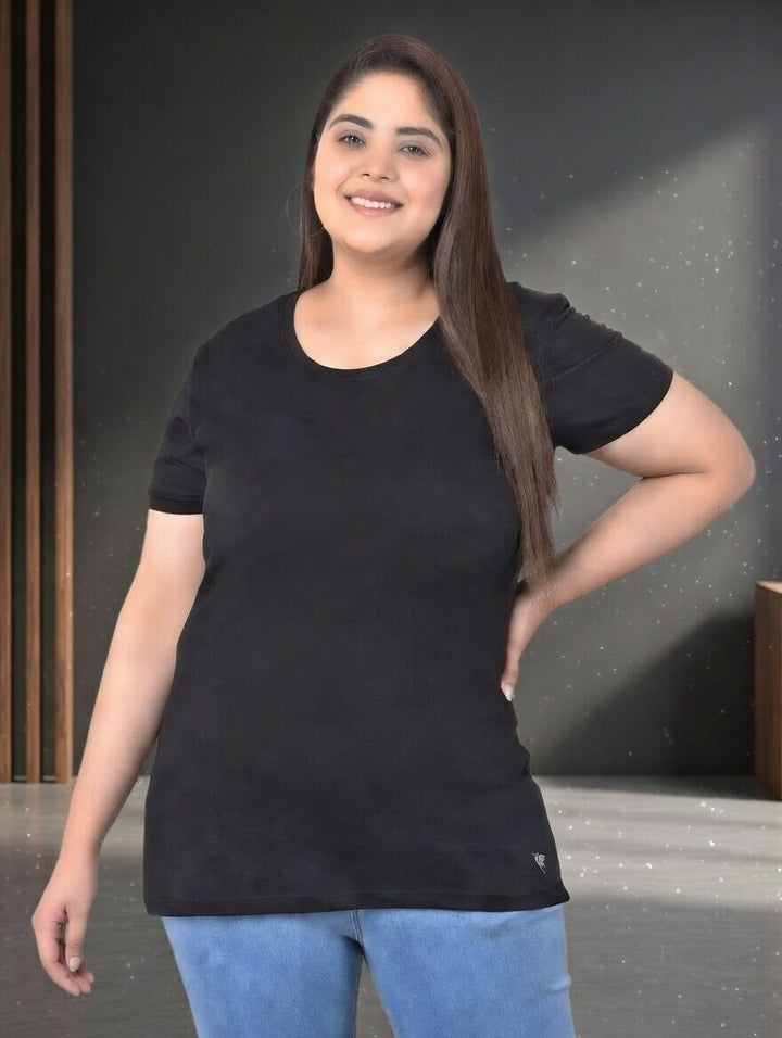 Comfort Lady Regular Fit Plain Half Sleeve plus Size T Shirt
