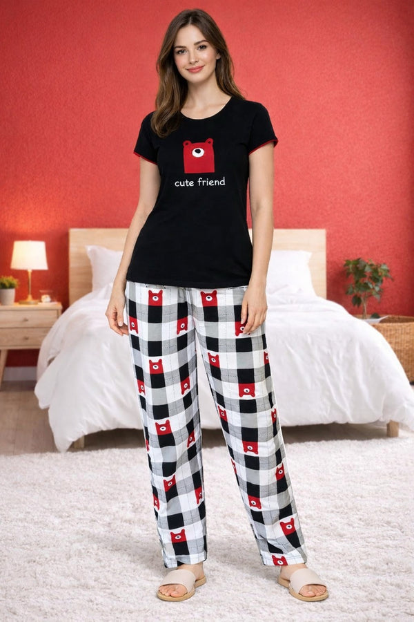 Loungewear Round Neck Printed T-Shirt with Pyjama