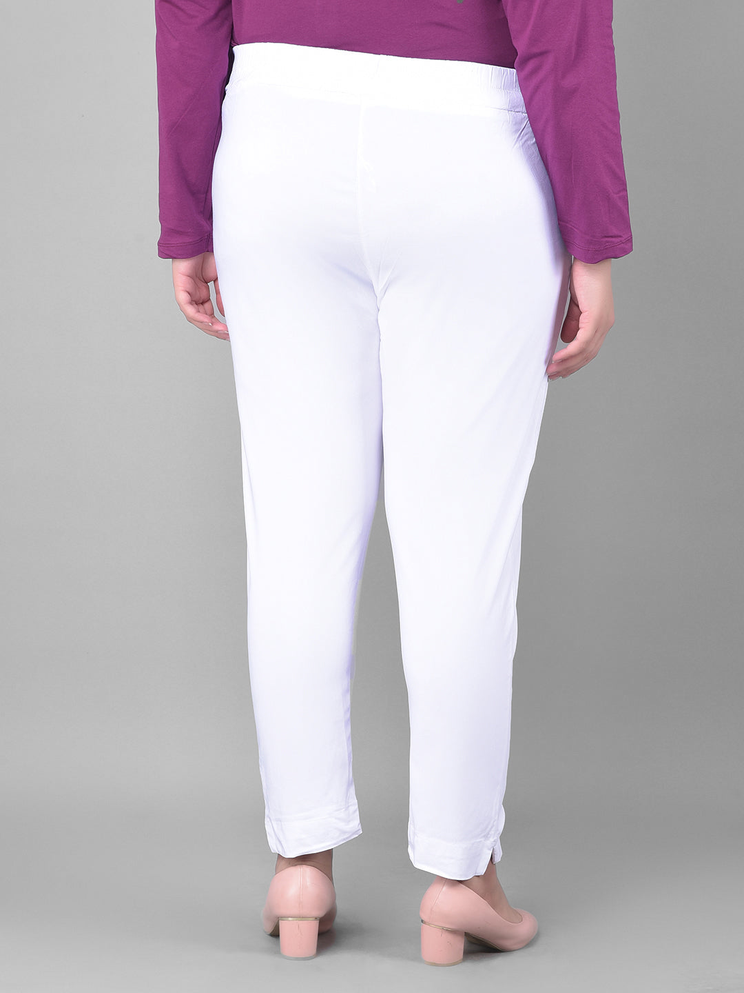 Comfort Lady Women Regular Fit White Cotton Blend Pencil Pant Plus
