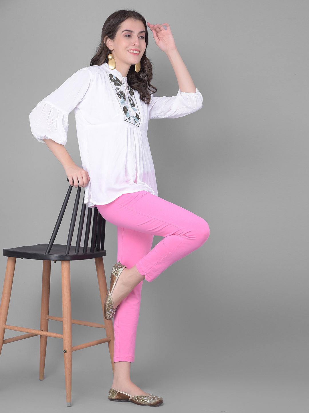 Set of Block Printed Kurta & Parallel Pants - Pink Lemon - 2854532