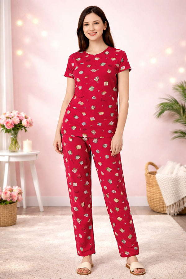 Loungewear Round Neck Printed T-Shirt with Pyjama
