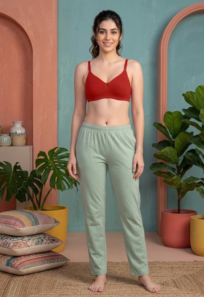 Comfort Lady Cotton Wire Free Women's Non-Padded Secret Support Bra - RED LOVE