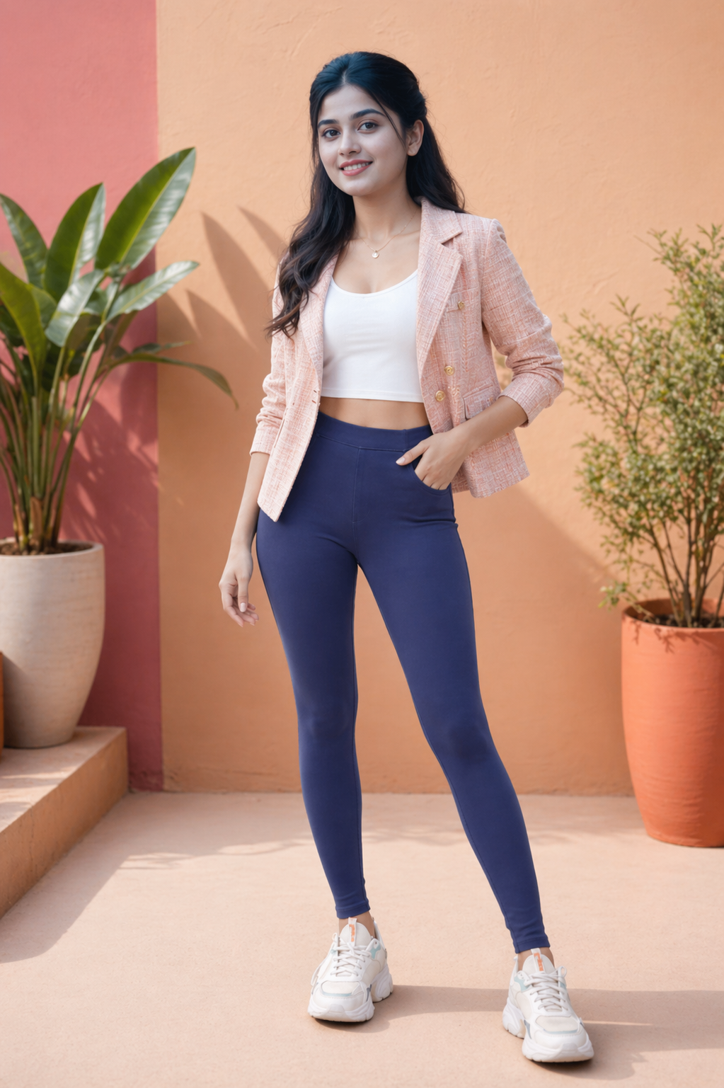 Chest Print Half Sleev T-Shirt + Fashion Jeggings