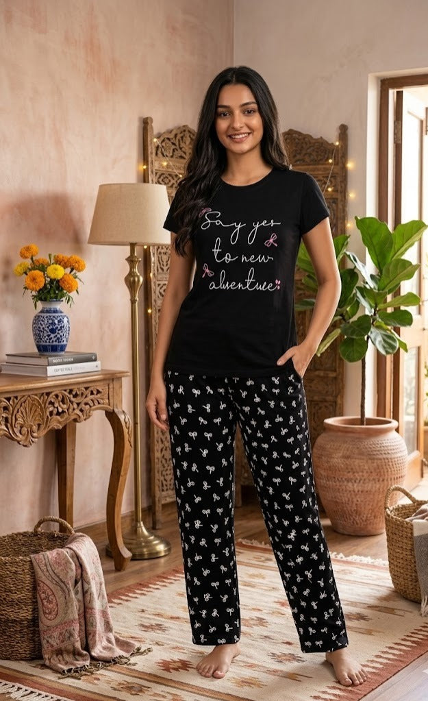 Loungewear Round Neck Printed T-Shirt with Pyjama