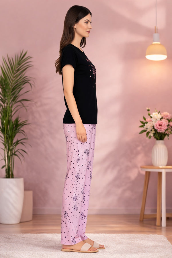 Loungewear Round Neck Printed T-Shirt with Pyjama