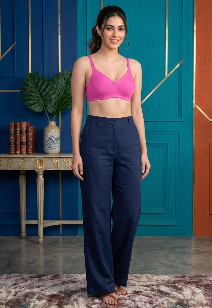 Comfort Lady Cotton Wire Free Women's Non-Padded Full Coverage Bra|Label Free All Day Comfort Bra  - BABY PINK