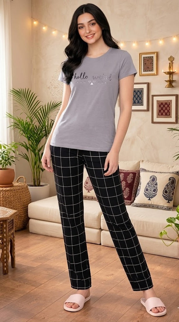 Loungewear Round Neck Printed T-Shirt with Pyjama