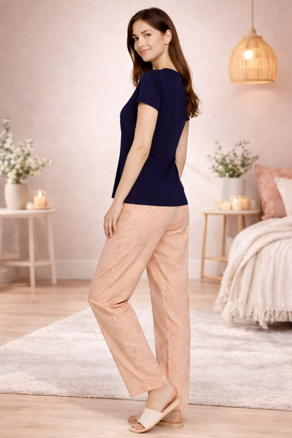 Loungewear Round Neck Printed T-Shirt with Pyjama