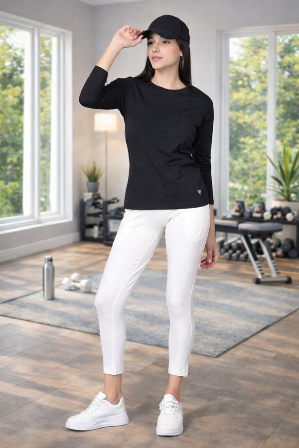 Comfort Lady Regular Fit Round Neck Plain Full Sleeve T-Shirt