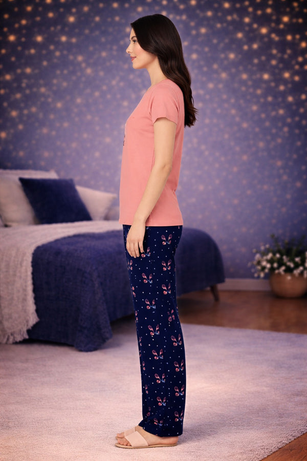 Loungewear Round Neck Printed T-Shirt with Pyjama