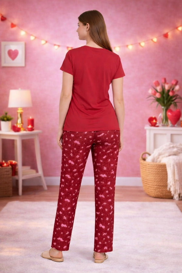Loungewear Round Neck Printed T-Shirt with Pyjama
