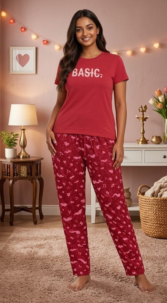 Loungewear Round Neck Printed T-Shirt with Pyjama