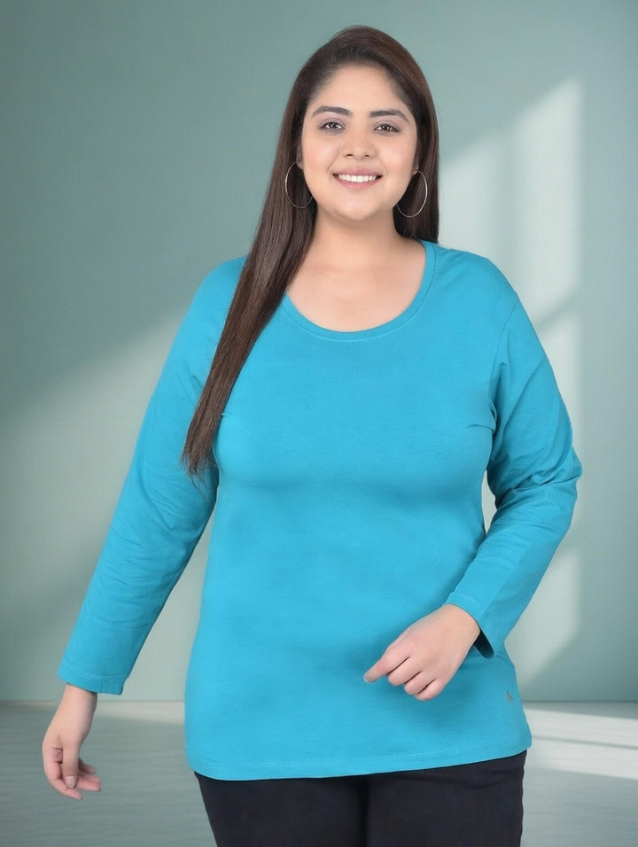 Comfort Lady Regular Fit Round Neck Plain Full Sleeve Plus Size T-Shirt