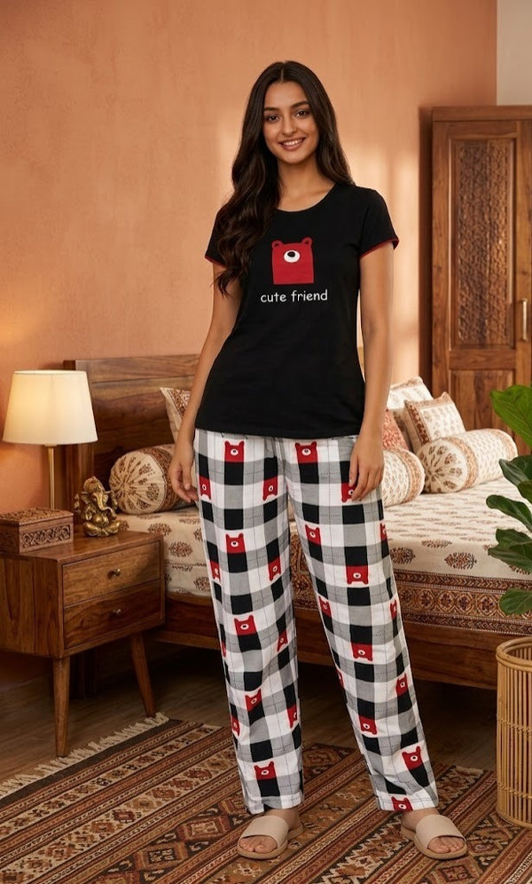Loungewear Round Neck Printed T-Shirt with Pyjama