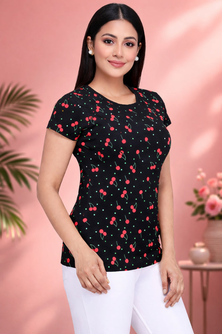 Comfort Lady All Over Printed Half Sleeve Cotton Round Neck T-Shirt