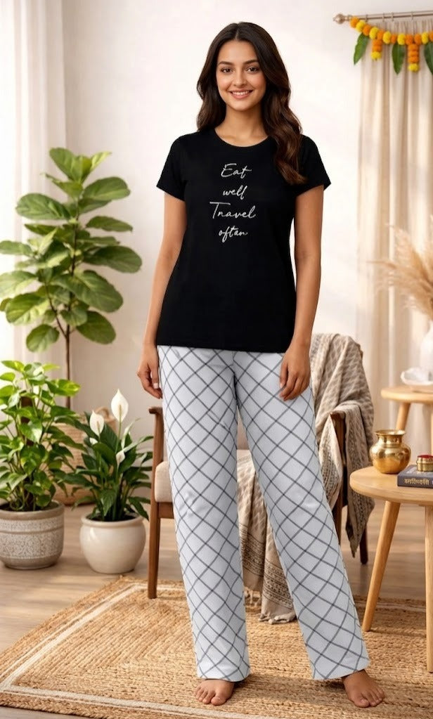 Loungewear Round Neck Printed T-Shirt with Pyjama