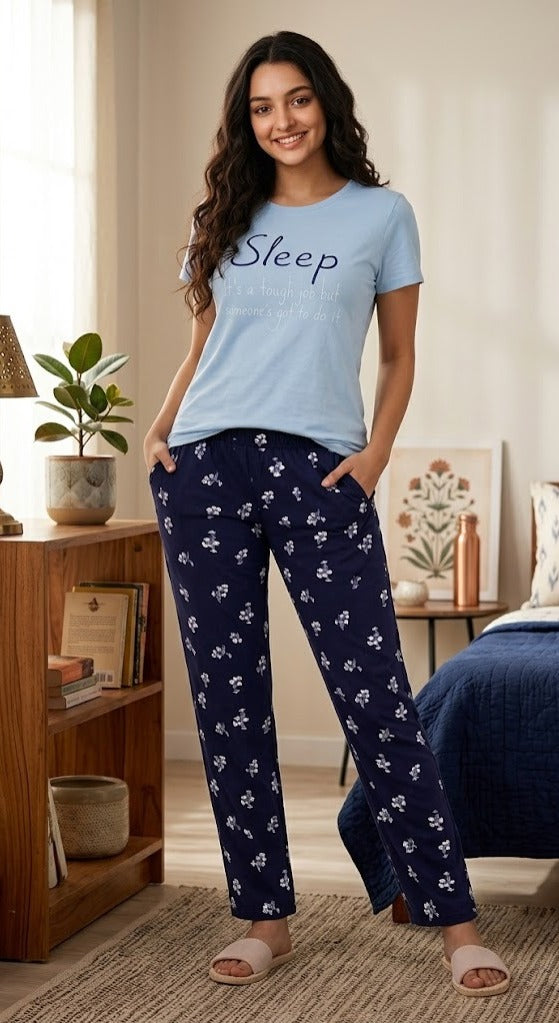 Loungewear Round Neck Printed T-Shirt with Pyjama