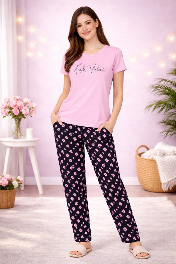 Loungewear Round Neck Printed T-Shirt with Pyjama