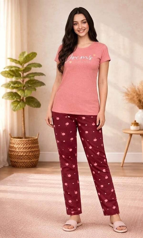 Loungewear Round Neck Printed T-Shirt with Pyjama