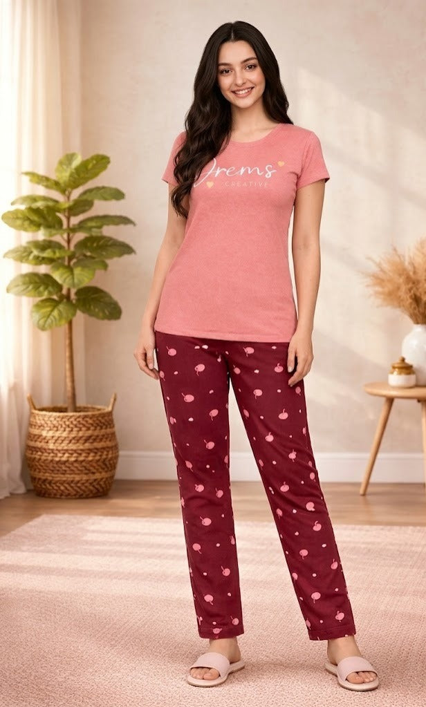 Loungewear Round Neck Printed T-Shirt with Pyjama