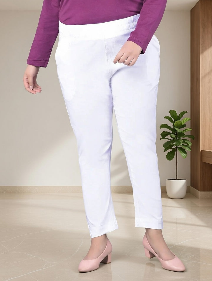Comfort Lady Women Regular Fit White Cotton Blend Pencil Pant Plus size