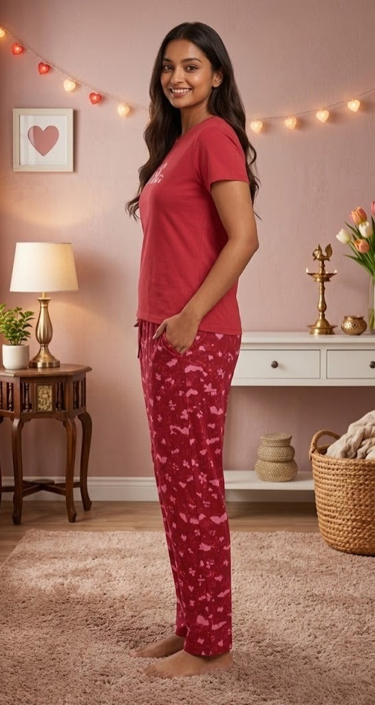 Loungewear Round Neck Printed T-Shirt with Pyjama