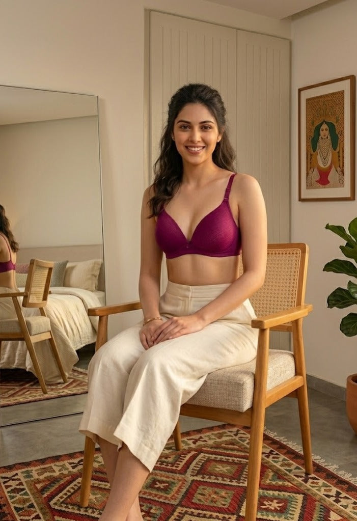 Comfort Lady Women’s Padded Wireless Cotton Bra| High Coverage All-Day Comfort - FUSCHIA