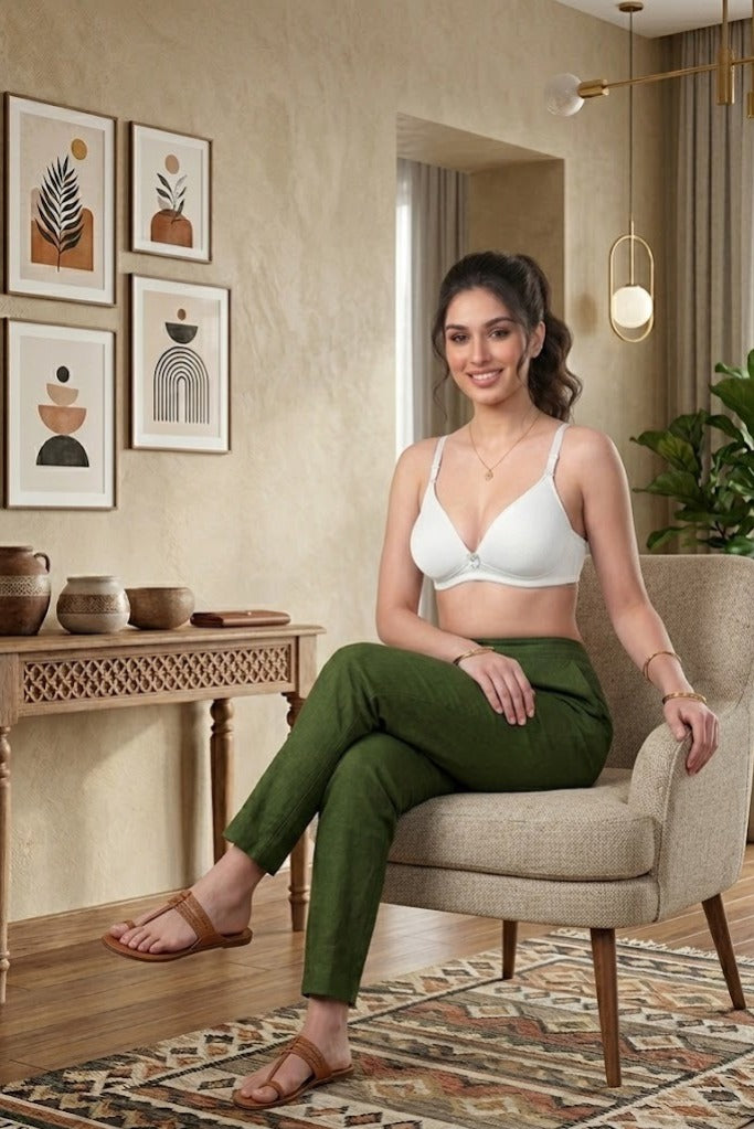 Comfort Lady Women’s Padded Wireless Cotton Bra| High Coverage All-Day Comfort - WHITE