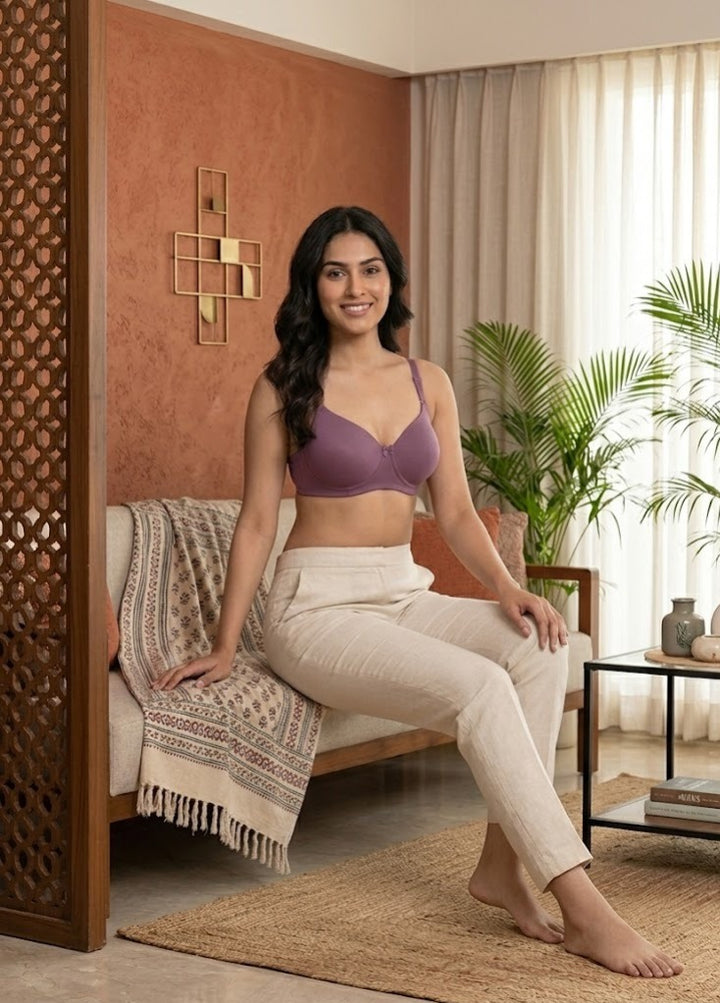 Comfort Lady Women’s Padded Wireless Cotton Bra| High Coverage All-Day Comfort - WINE