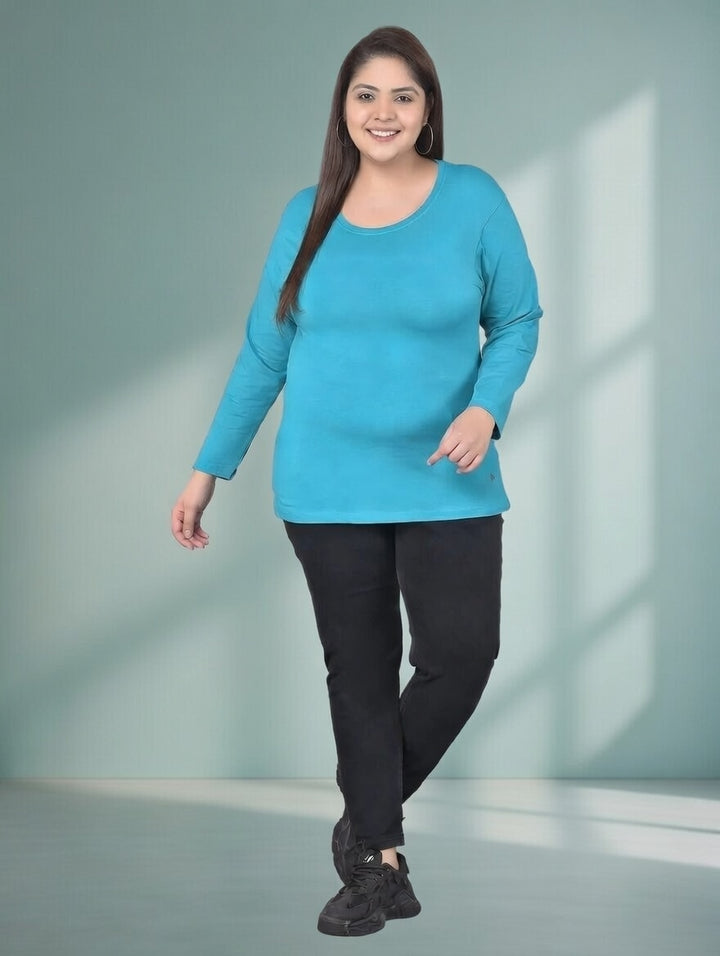 Comfort Lady Regular Fit Round Neck Plain Full Sleeve Plus Size T-Shirt