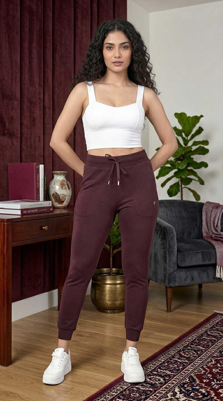 Dark Brown Joggers for Women | Soft Cotton, Comfortable Fit | Comfort Lady