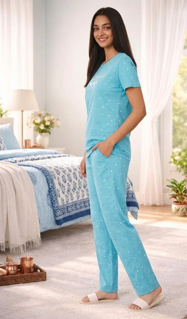 Loungewear Round Neck Printed T-Shirt with Pyjama