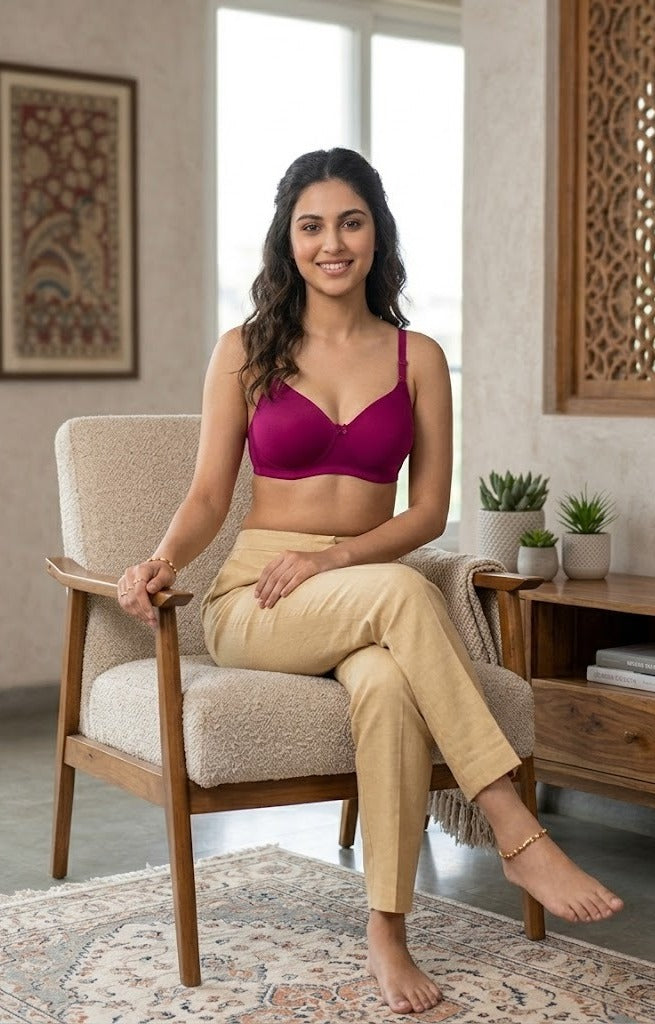 Comfort Lady CL-922 Women Padded Wirefree Bra High Coverage Daily Wear - FUSCHIA