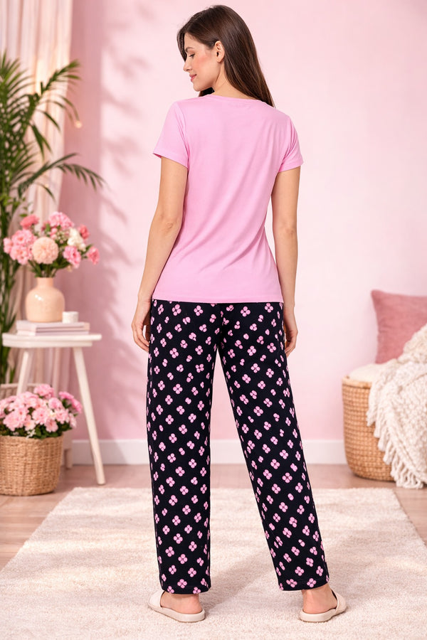 Loungewear Round Neck Printed T-Shirt with Pyjama