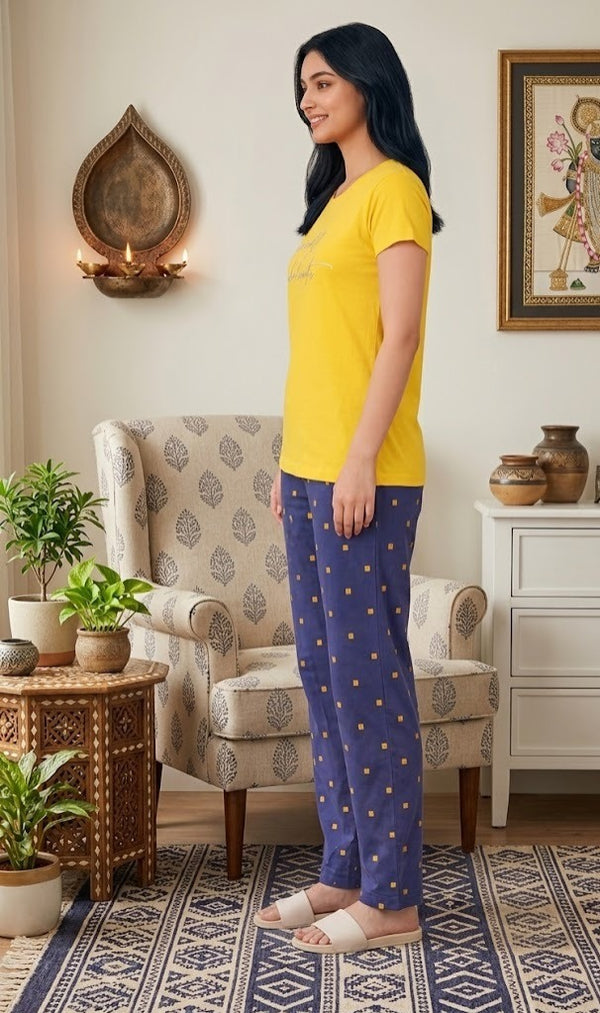 Loungewear Round Neck Printed T-Shirt with Pyjama