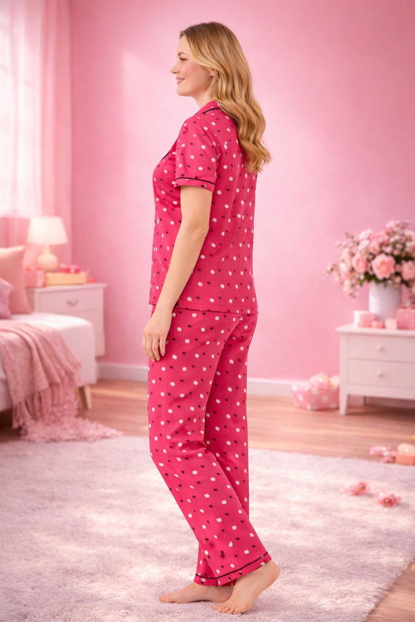 Nightwear Collared Printed Shirt with Pyjama Pant Co-ord