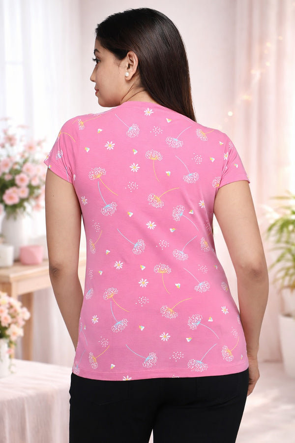 Comfort Lady All Over Printed Half Sleeve Cotton Round Neck T-Shirt