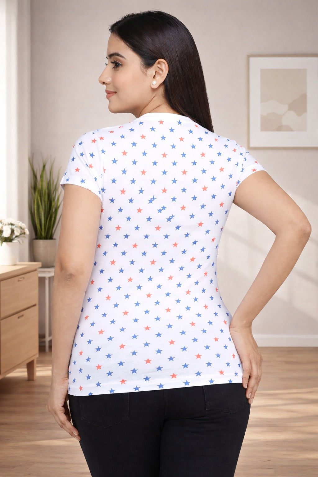 Comfort Lady All Over Printed Half Sleeve Cotton Round Neck T-Shirt