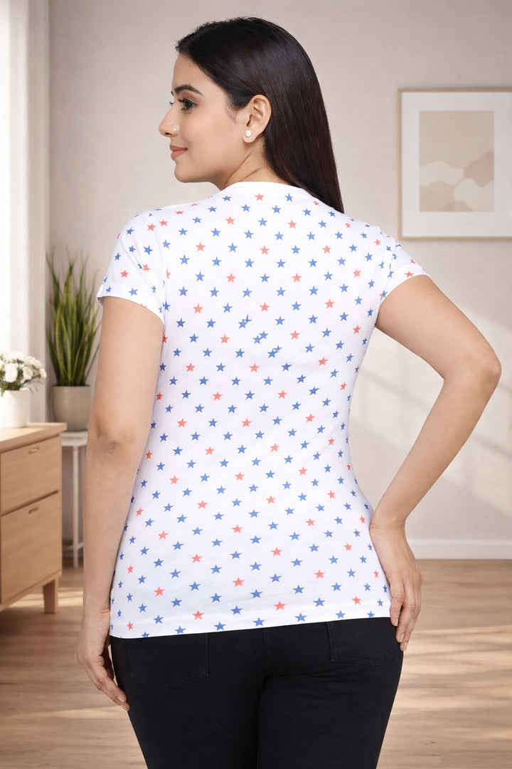 Comfort Lady All Over Printed Half Sleeve Cotton Round Neck T-Shirt