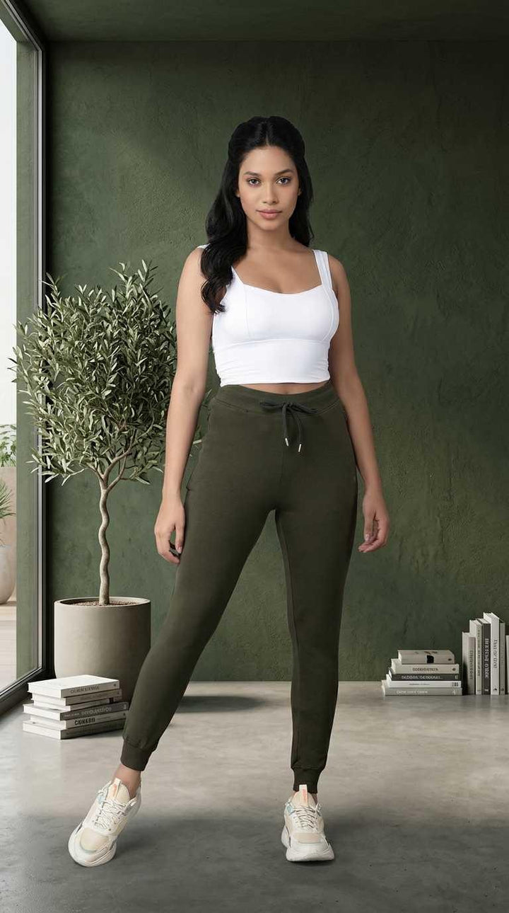 Dark Olive Joggers for Women | Soft Cotton, Comfortable Fit | Comfort Lady